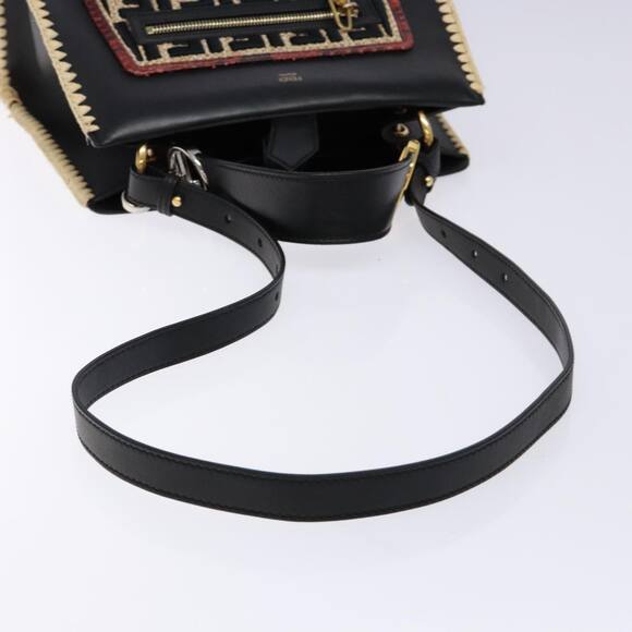 FENDI Hand Bag Leather Black Gold - Picture 9 of 14